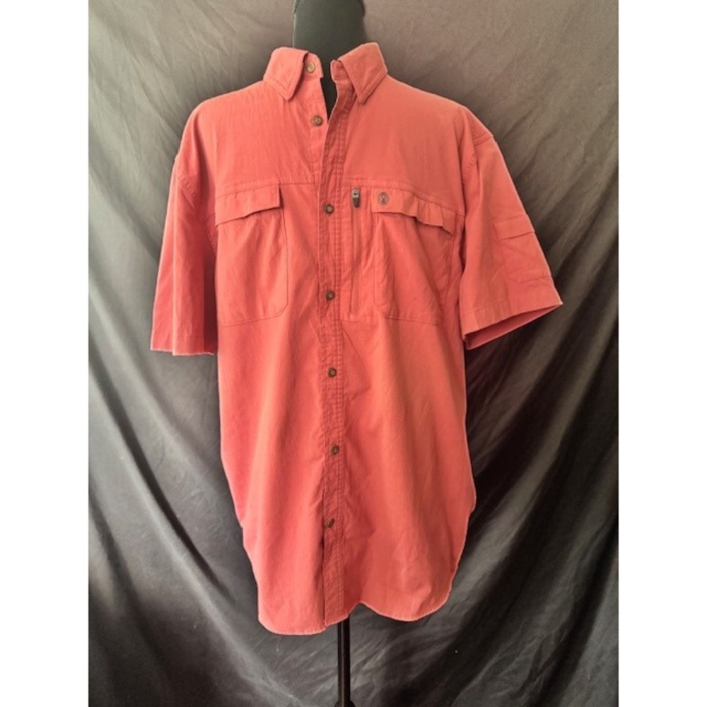 Coleman Mens XL Short Sleeve Button Down Fishing Hiking Shirt Coral Salmon Mesh